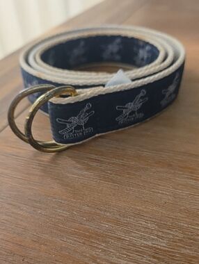 Navy Canvas D-Ring Belt with Rope Motif - Men